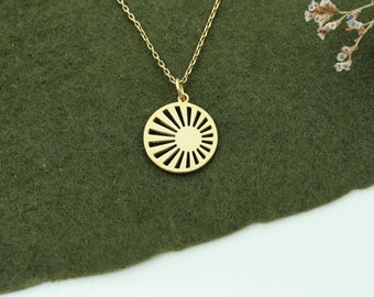Colar Raio de Sol em Ouro 14K: Pingente minimalista em formato de disco de raio de sol - Presente perfeito para o Dia dos Namorados