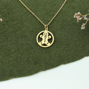14K Solid Gold Lebkuchen Mann Halskette - Handgemachter Cookie Charm Anhänger Valentinstag Geschenk