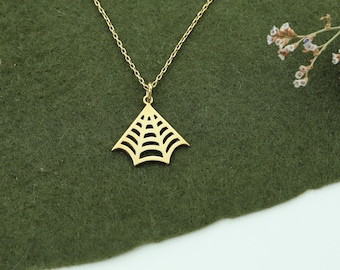 Collana con ragnatela in oro massiccio 14K: ciondolo gotico fatto a mano con ragnatela, regalo di San Valentino