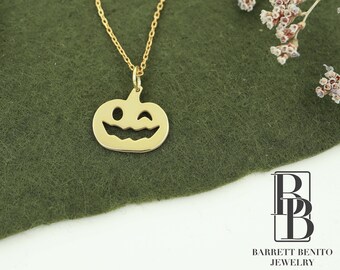 14k massief gouden Halloween-pompoenketting: sierlijke handgemaakte hanger Valentijnsdagcadeau