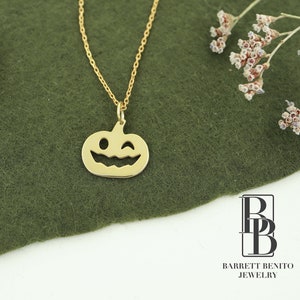 14k Solid Gold Halloween Pumpkin Necklace, Dainty Halloween Gift for Her, Halloween Pumpkin Pendant for Women, Real Gold Pumpkin Jewelry