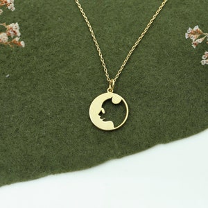 Panda Necklace in 14K Solid Gold, Gold Panda Bear Pendant, Panda Face Design Disc Charm, Animal Charm Jewelry,Luck Pendant,Christmas Gifts