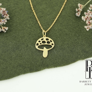 14K massief gouden paddenstoelketting, echt gouden sierlijke paddenstoelhanger, effenen set paddenstoelketting, natuursieraden, kerstcadeaus