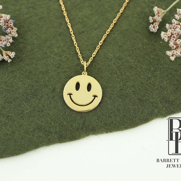 14K Solid Gold Smile Necklace,Real Gold Smile Pendant, Smiley Face Charm Pendant, Smile Face Necklace, Emoji Jewelry, Mothers Day Gifts