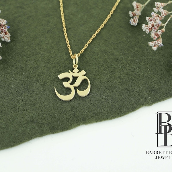 14K Solid Gold Om Pendant, Real Gold Om Necklace, Yoga Teacher Gift, Symbolic for Buddhist Friend, Gold Aum Charm, Mothers Day Necklaces