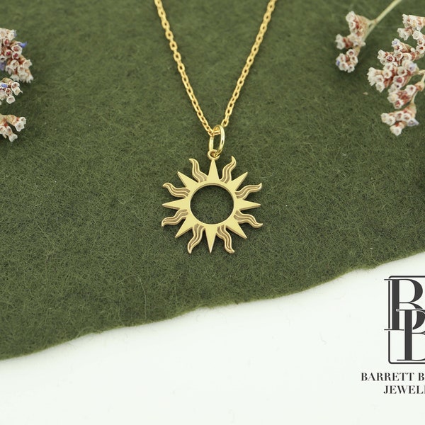 14k Gold Sun Necklace, Solar Celestial Pendant, Gold Sun Charm, Minimalist Sun Necklace,Celestial Jewelry,Sunshine Pendant,Mothers Day Gifts