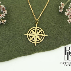 14K Gold Kompass Halskette, Gold Kompass Anhänger, Gold Traveller Halskette, Echtes Gold Kompass Charm, Reise Halskette, Weihnachtsgeschenke