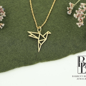 14K Solid Gold Origami Bird Necklace, Dainty Vector Necklace,Origami Bird Jewelry,Protective Bird Charm Pendant, Christmas Gifts
