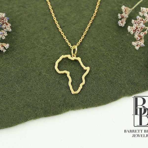 14K Gold Africa Necklace, Real Gold Outline Map Pendant, African Map Necklace, Map Charm Necklace, Travel Necklace, Mothers Day Gifts
