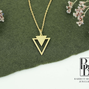 14K Solid Gold Triangle Necklace, Geometric Gold Necklace, Layering Pendant,Double Triangle Necklace,Dainty Gold Jewelry, Christmas Gifts