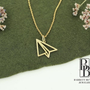 14K Solid Gold Paper Airplane Necklace, Airplane Pendant, Origami Charm Jewelry, Gold Travel Jewelery,Hostess Gifts, Christmas Gifts