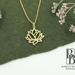 14K Solid Gold Lotus Necklace, Yoga lover Jewelry, Real Gold Lotus Charm Necklace,Lotus Flower Gold Pendant, Christmas  Necklaces