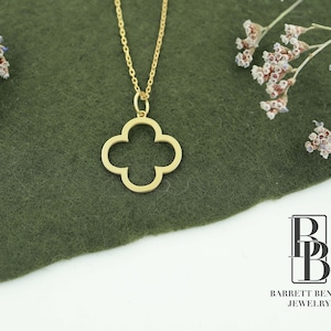 14K Solid Gold Clover Necklace, Real Gold Dainty Fine Four Leaf Clover Pendant, Lucky Minimalist Charm Necklace, Christmas Gifts