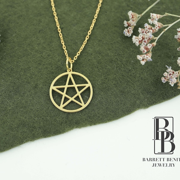 14K Solid Gold Pentagram Necklace, Pentacle Charm, Pentagram Pendant, Real Gold Pentagram Jewelry, Geometric Star Necklace,Mothers Day Gifts