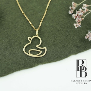 14K Solid Gold Dainty Duck Outline Necklace, Cute Jewelry, Real Gold Duck Pendant,Quirky Bird Jewelry,Duck Charm Pendant,Christmas Gifts