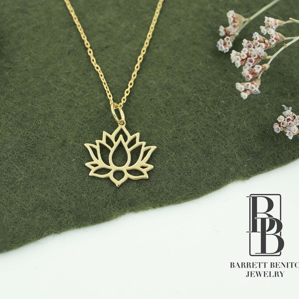 14K Solid Gold Lotus Necklace, Real Gold Lotus Flower, Lotus Flower Pendants, Dainty Lotus Charm Necklace, Flower Jewelry, Mothers Day Gifts