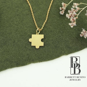 14K Solid Gold Tiny Puzzle Necklace, Dainty Charm Puzzle Piece Pendant, Couple Necklaces, Autism Symbol Jewelry, Christmas Gifts