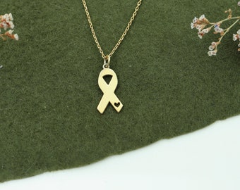 14K Solid Gold Cancer Ribbon Anhänger: Brustkrebs-Aufklärungs-Halskette Valentinstag Geschenk