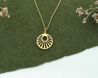Colar Raio de Sol em Ouro Maciço 14K: Delicado Pingente de Sol - Presente Perfeito para o Dia dos Namorados