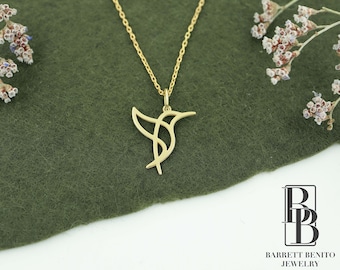 14K Massiv Gold Kolibri Anhänger Halskette: Zierliche Vogel Liebhaber Charme Valentinstag Geschenk