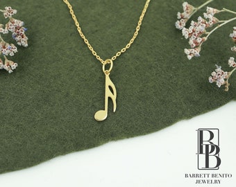 Collar de encanto de nota musical de oro macizo de 14K, joyería para músicos, colgante de melodía musical de oro, colgante musical de oro real, regalos del Día de las Madres