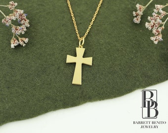 14K Solid Gold Cross Necklace: Dainty Religious Jewelry Valentines Day Gift