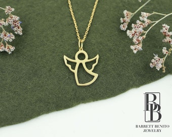 14K Solid Gold Angel Pendant Necklace: Good Luck Charm Valentines Day Gift