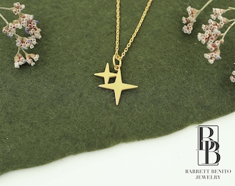 14k Solid Gold North Star Pendant Necklace, Dainty Charm Valentines Day Gift