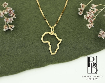 14K Gold Africa Map Pendant Necklace: Travel Charm Gift Valentines Day Gift