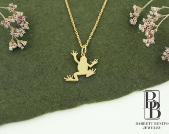 14K Solid Gold Frog Pendant Necklace, Good Luck Charm Valentines Day Gift