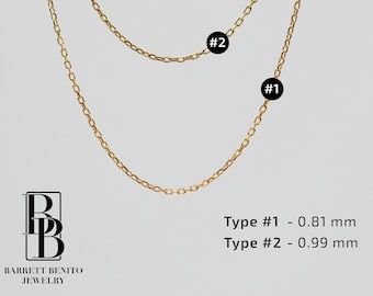 14K Solid Gold Cable Chain: Shiny Diamond Cut Pendant Chain Valentines Day Gift