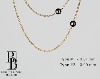 14K Solid Gold Cable Chain 14'' 16" 18" 20" / 0.8 mm, 1 mm - Shiny Diamond Cut Chains, Custom Real Gold Pendant Chain, Mothers Day Gifts