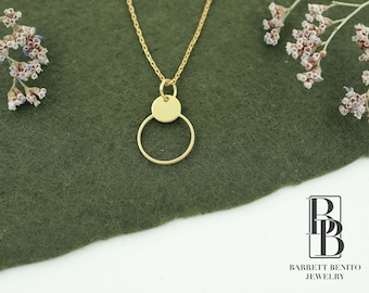 14K Solid Gold Open Circle Necklace: Handmade Minimalist Pendant Valentines Day Gift