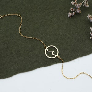 Bracciale con onda marina in oro massiccio 14 carati: ciondolo geometrico fatto a mano, regalo di San Valentino