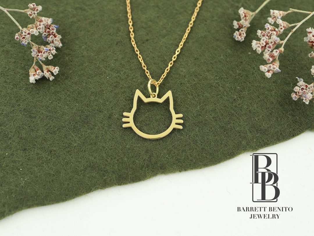Dainty Real Gold Cat Necklace, 14K Solid Gold Cat Charm Pendant, Gold