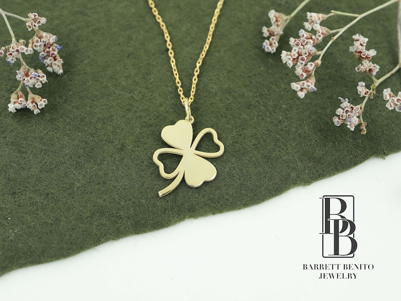 14K Solid Gold Four Leaf Clover Necklace: Lucky Charm Pendant ...