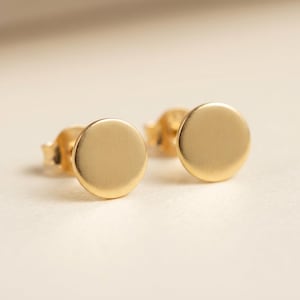 14K Solid Gold Circle Stud Earrings: Dainty Gold Dot Studs, Handmade Valentines Day Gift