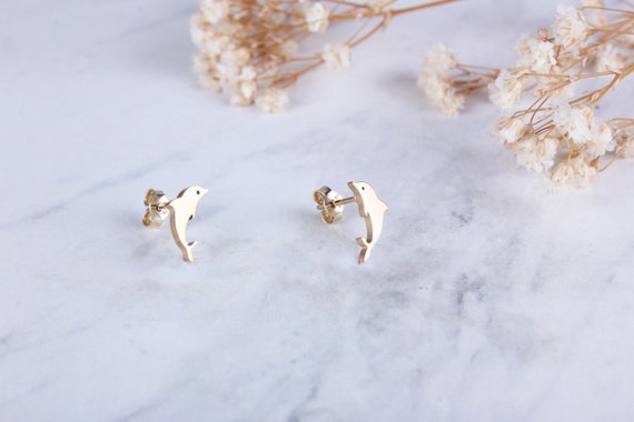 14k Yellow Gold Dolphin CZ Children Screwback Baby Girls Stud Earrings –  Children Earrings by Lovearing