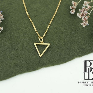 14K Solid Gold Triangle Necklace, Real Gold  Minimalist Triangle Charm Pendant, Triangle Necklace, Geometric Jewelry, Christmas Gifts