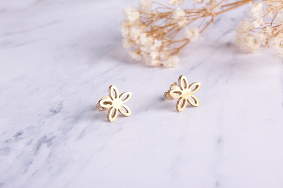 Dainty Flower 14K Solid Gold Stud Earrings, Flower Studs