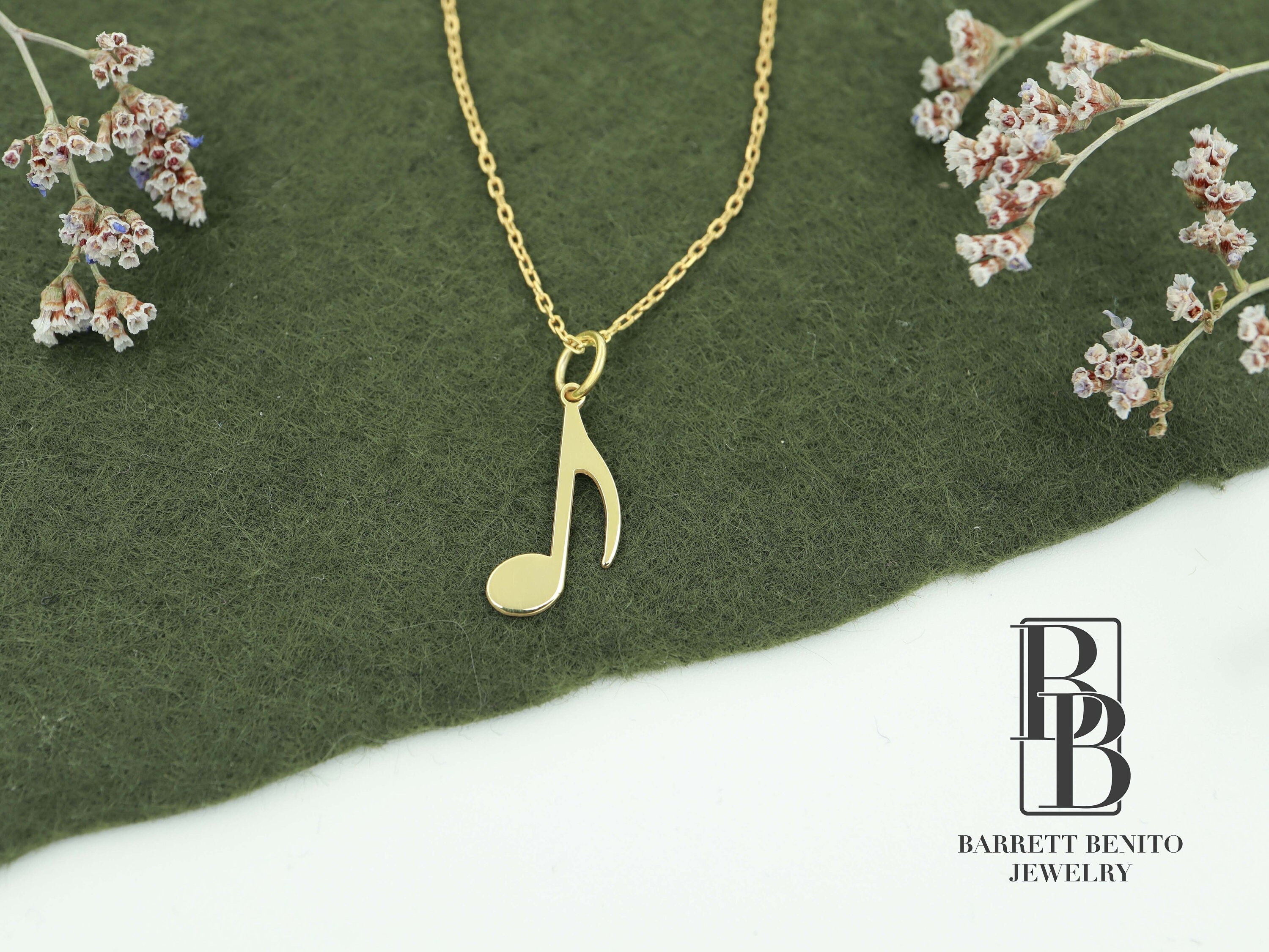 14K Solid Gold Music Note Charm Necklace, Jewelry for Musicians, Gold Musical Pendant, Real Gold Musical Pendant for Her, Christmas Gifts