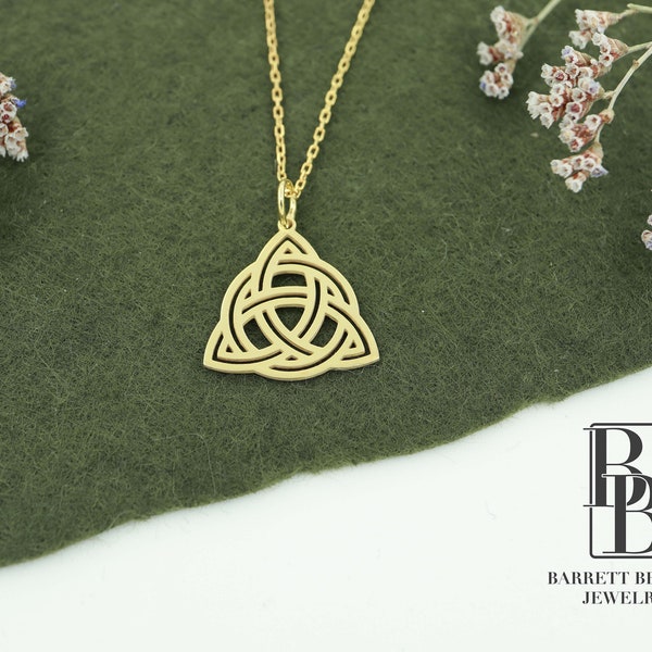 14K Solid  Triquetra Celtic Symbol Necklace,Real Gold Triquetra Pendant,Triple Knot Charm Necklace,Mystic Knot Jewelry,Mothers Day Gifts