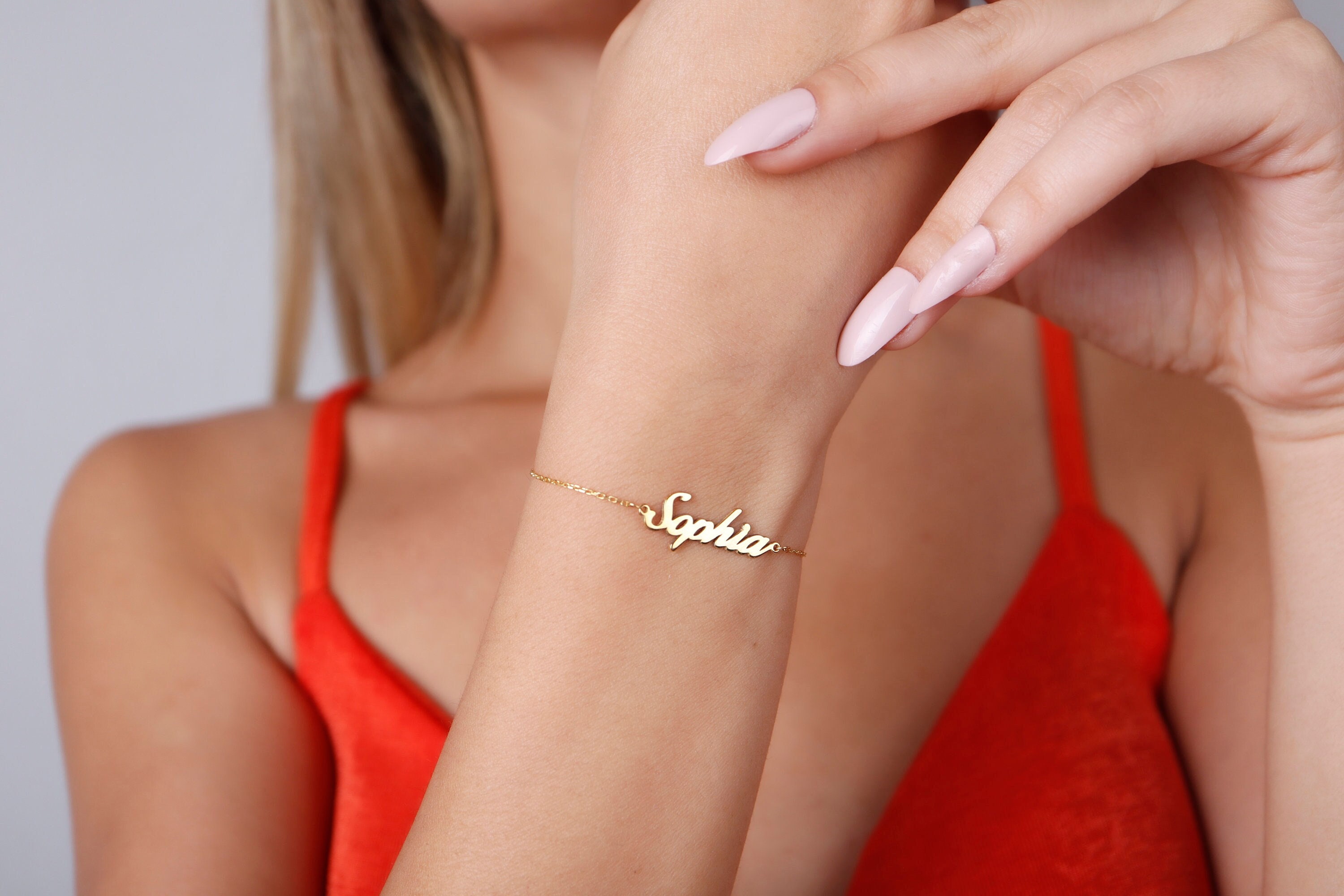 14K Solid Gold Name Bracelet Personalized Name Bracelet Custom