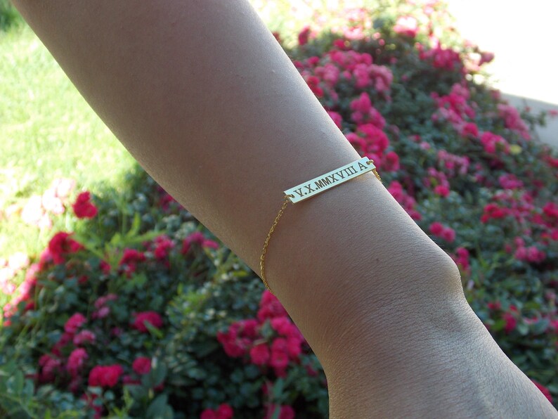 14K Solid Gold Bracelet-Personalized Minimalist Date Bar Bracelet G\u0130FT FOR HER-Christmas Gifts Custom Personalized Date Bar Bracelet