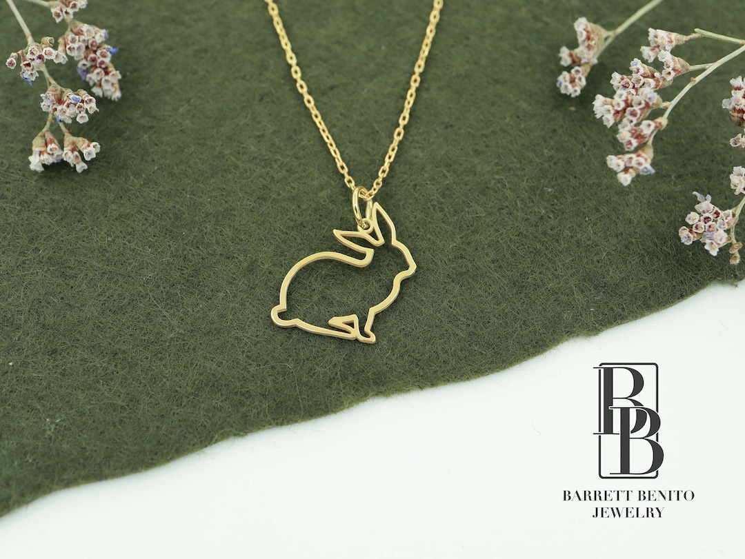 14K Solid Gold Rabbit Necklace Real Gold Bunny Pendant Etsy
