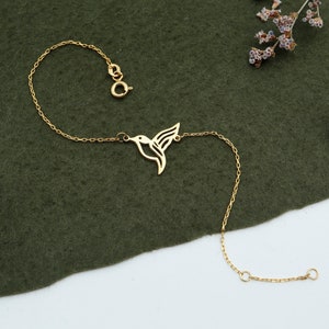 14K Solid Gold Hummingbird Bracelet, 925K Silver Tiny Hummingbird Bracelet, Real Gold Hummingbird Bracelet,Bird Jewelry,Bird Lover