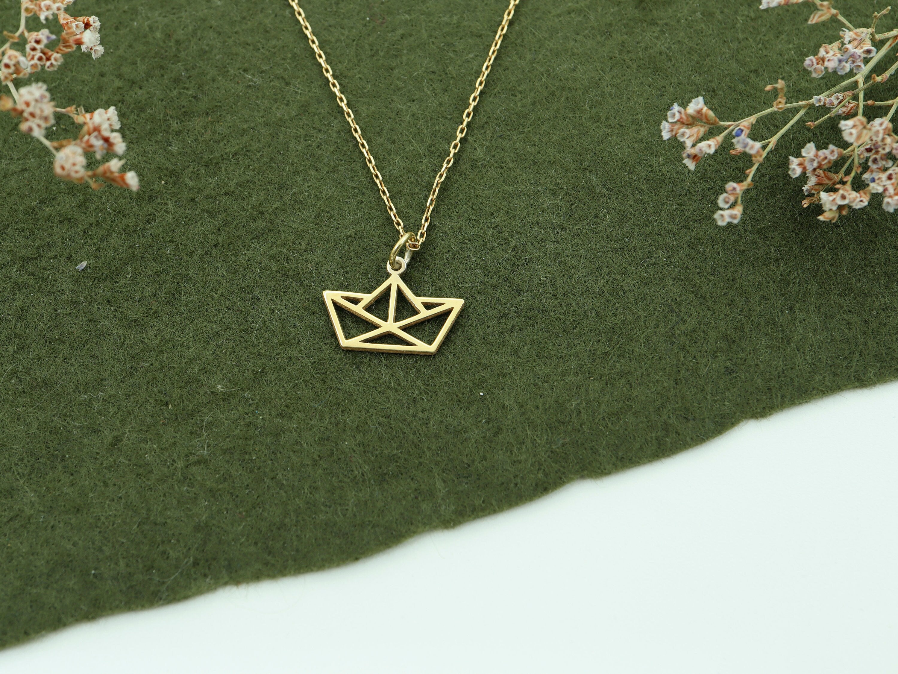 Origami Boat Necklace in 14K Solid Gold Real Gold Paper Boat Pendant Geometric Sail Charm gold Ship Jewelry christmas Gifts Etsy Canada
