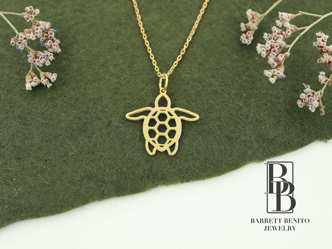 14K Solid Gold Turtle Necklace, Real Gold Turtle Charm Necklace, Dainty