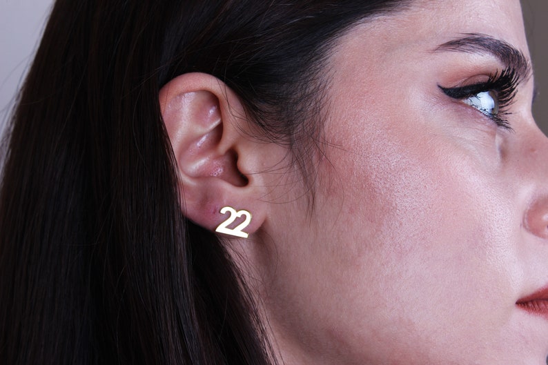 14K Solid Gold Customized Numbers Earrings / Number Stud Etsy