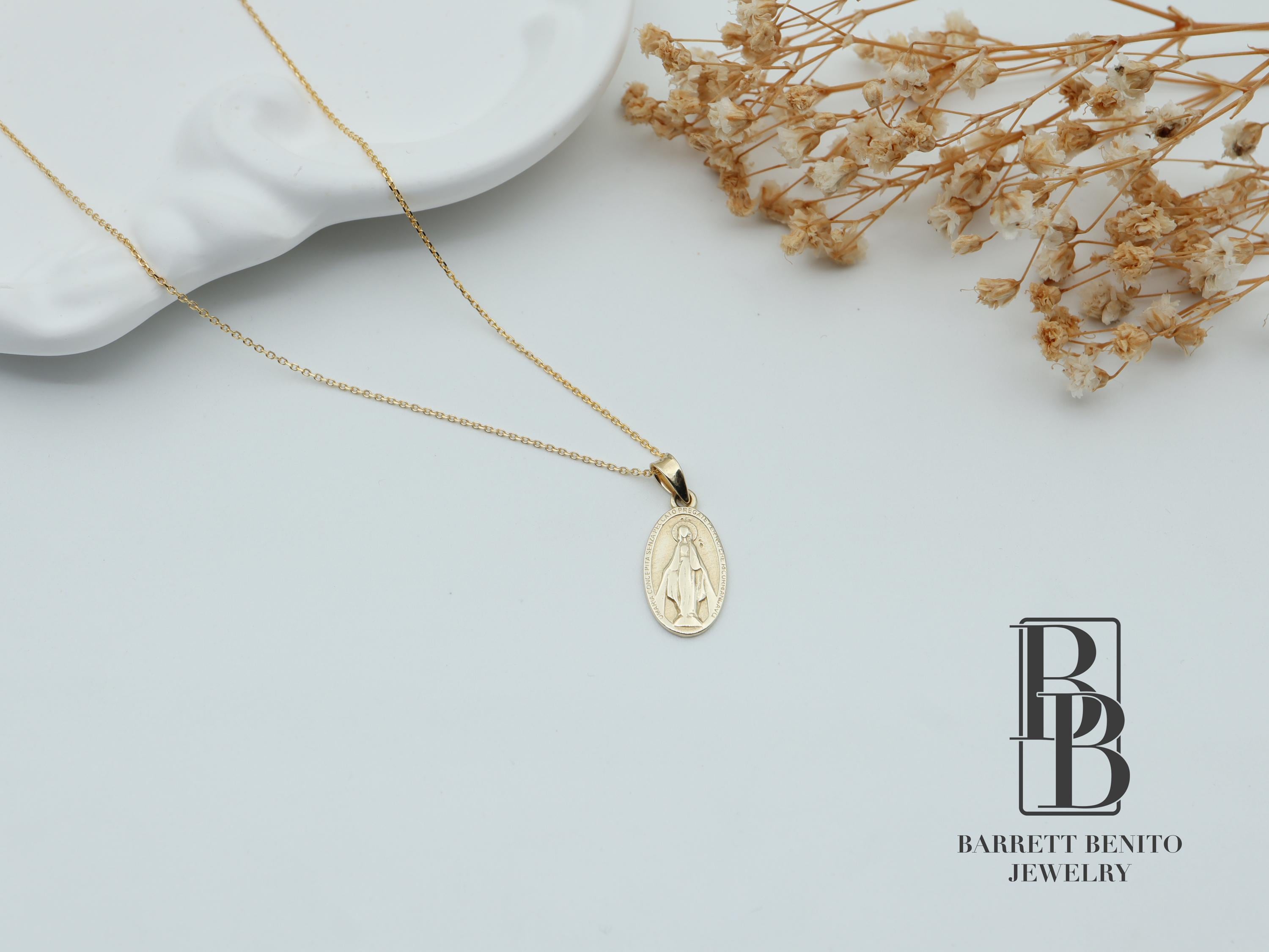 14k Solid Gold Virgin Mary Necklace: Religious Catholic Pendant ...